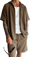 URRU Men's Casual Button Down Shirt and Shorts Set for Summer