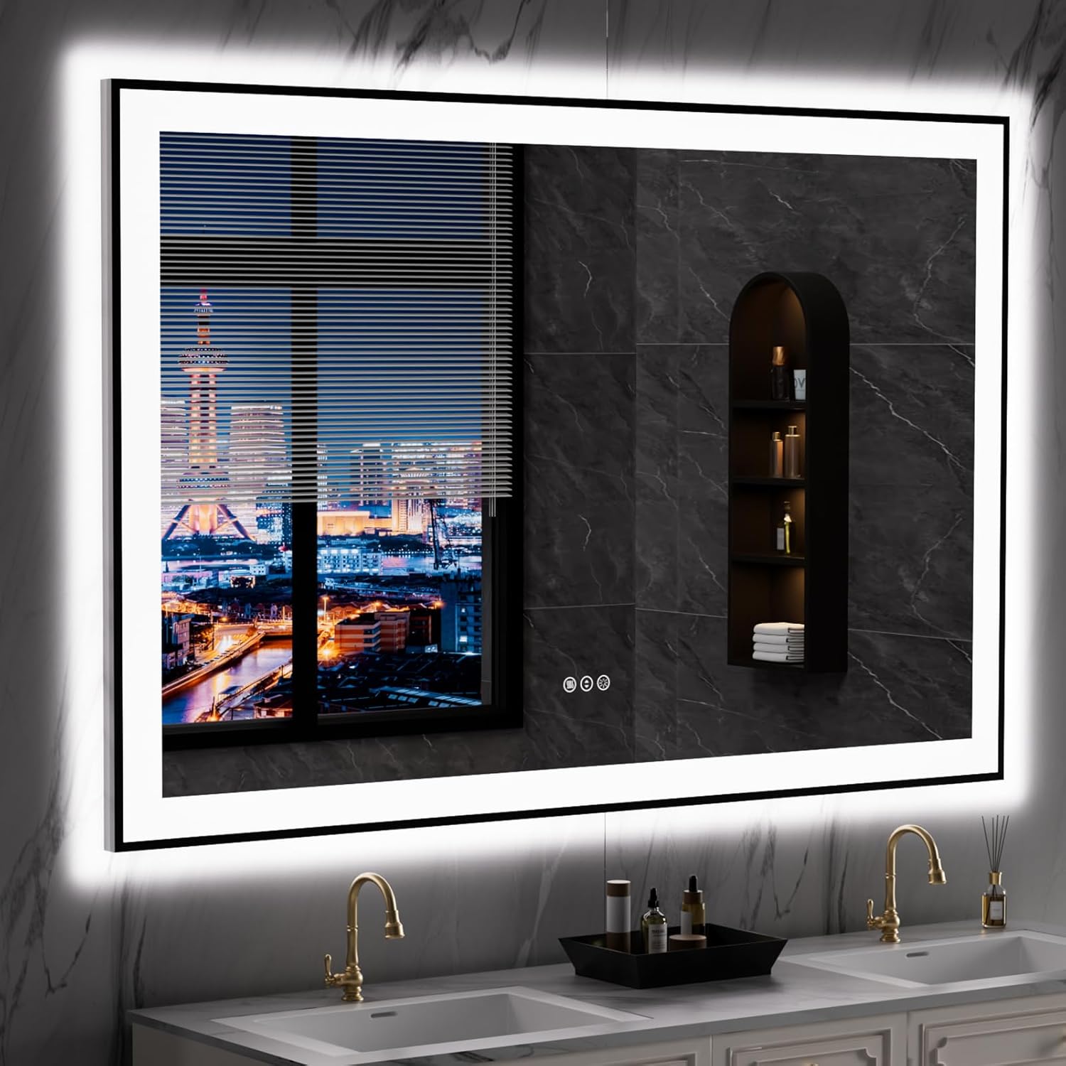 LOAAO 55X36 LED Bathroom Mirror with Anti-Fog and Dimmable Light