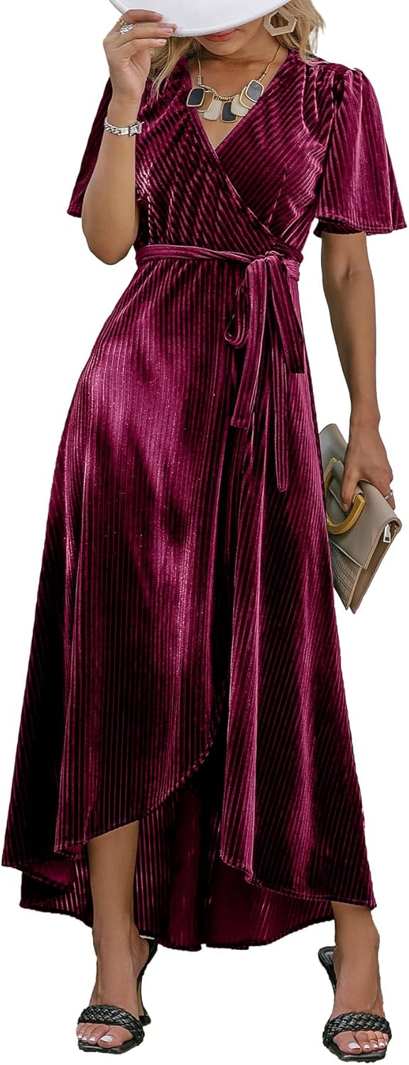 BerryGo Women's Velvet V Neck Wrap Dress for Cocktail Parties