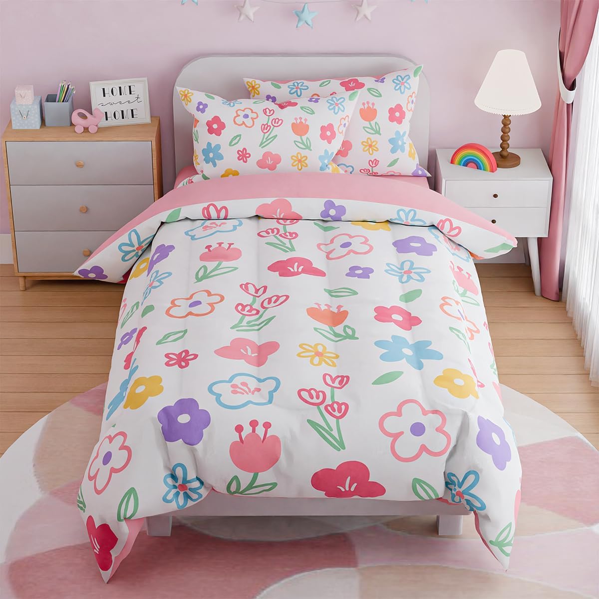 Floral Full Bedding Sets for Girls - Ultra Soft Microfiber Comforter