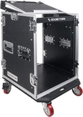 Sound Town 14U PA DJ Rack/Road Case with 11U Slant Mixer Top - Durable