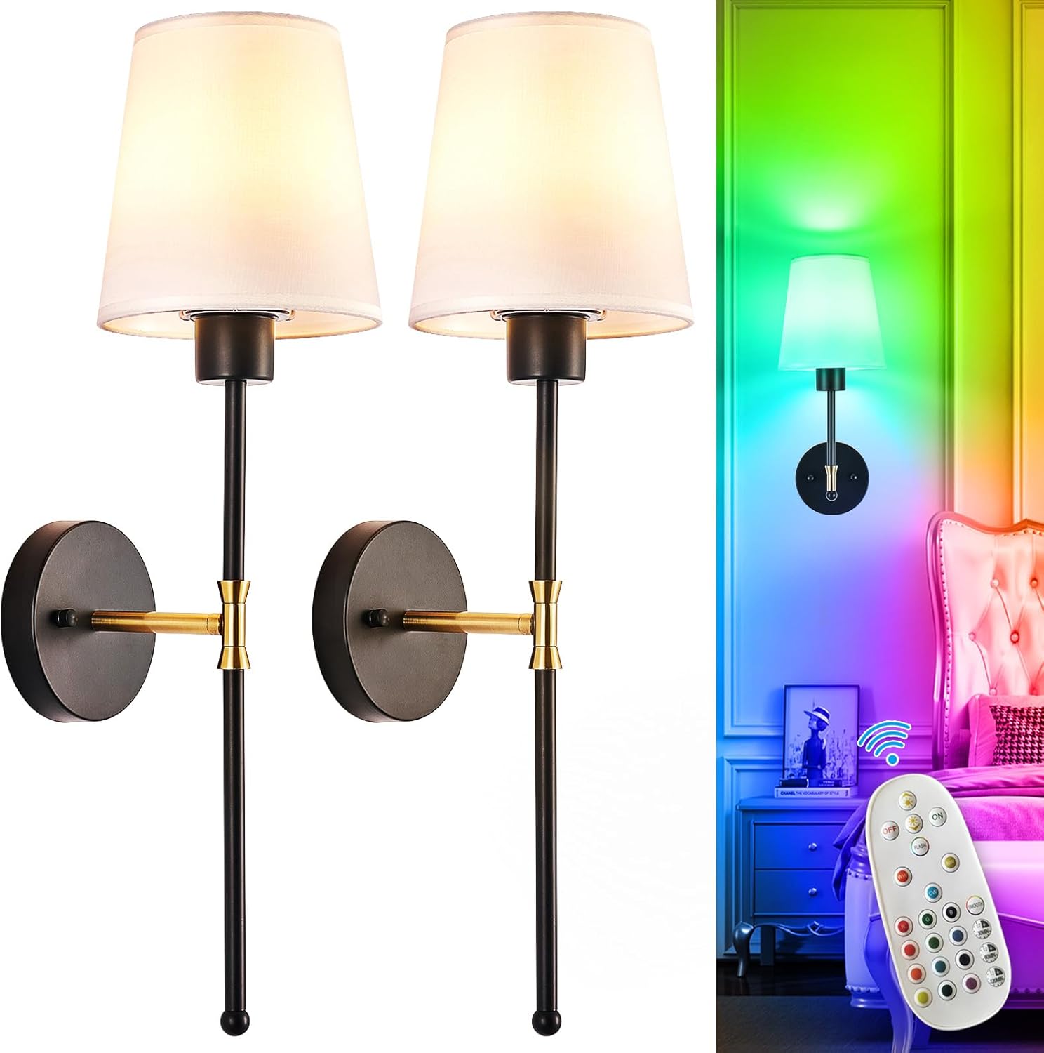 Depuley Battery Operated Wall Sconce Set of 2 Wireless Lights