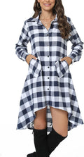 Stylish Plaid V Neck Long Sleeve Irregular Hem Shirt Dress