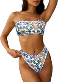 Strapless Textured Bandeau Bikini Set - Cheeky Lace Up Swimwear ZAFUL