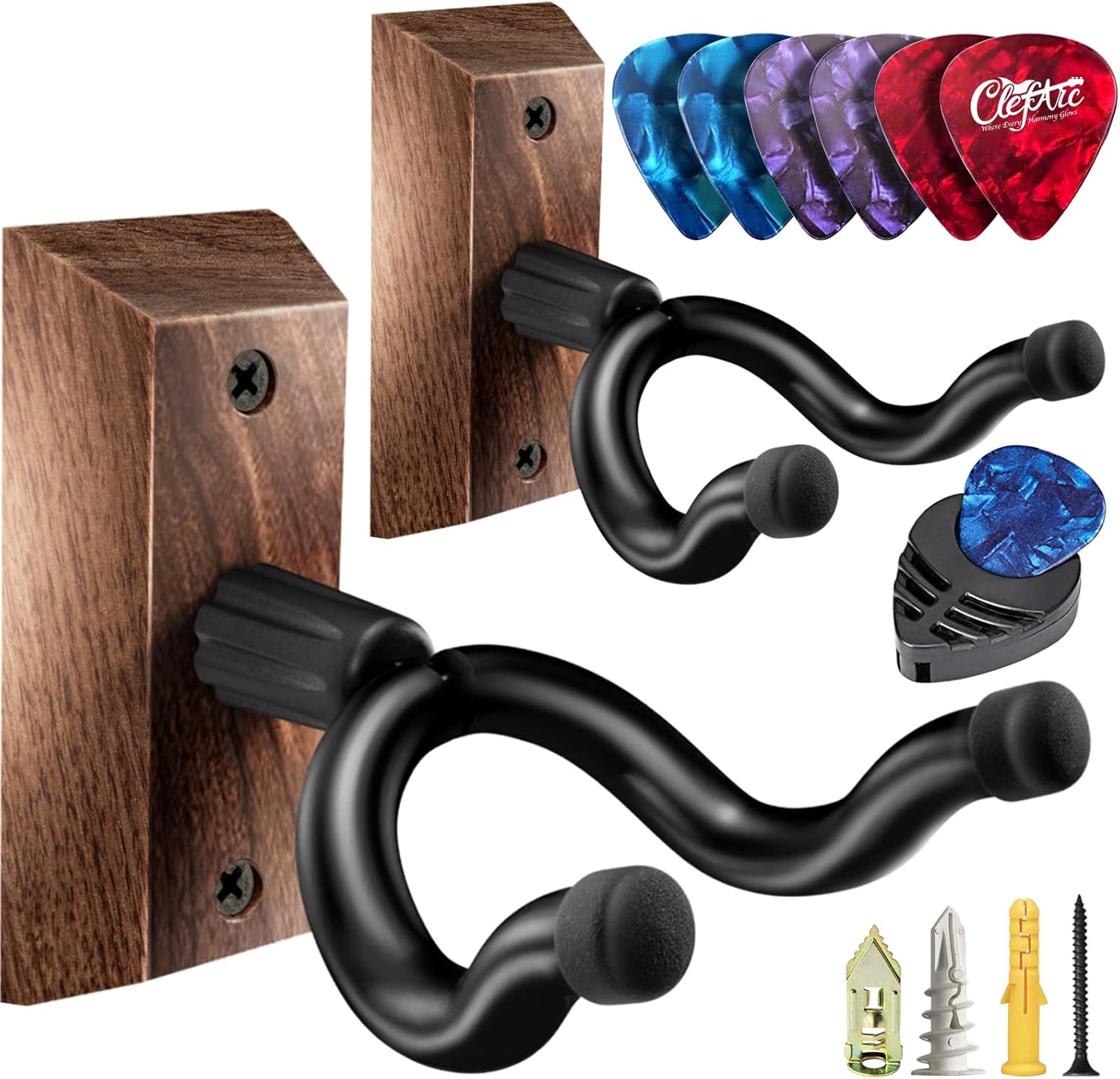 ClefArc Black Walnut Guitar Wall Mounts - Gift for Guitarists