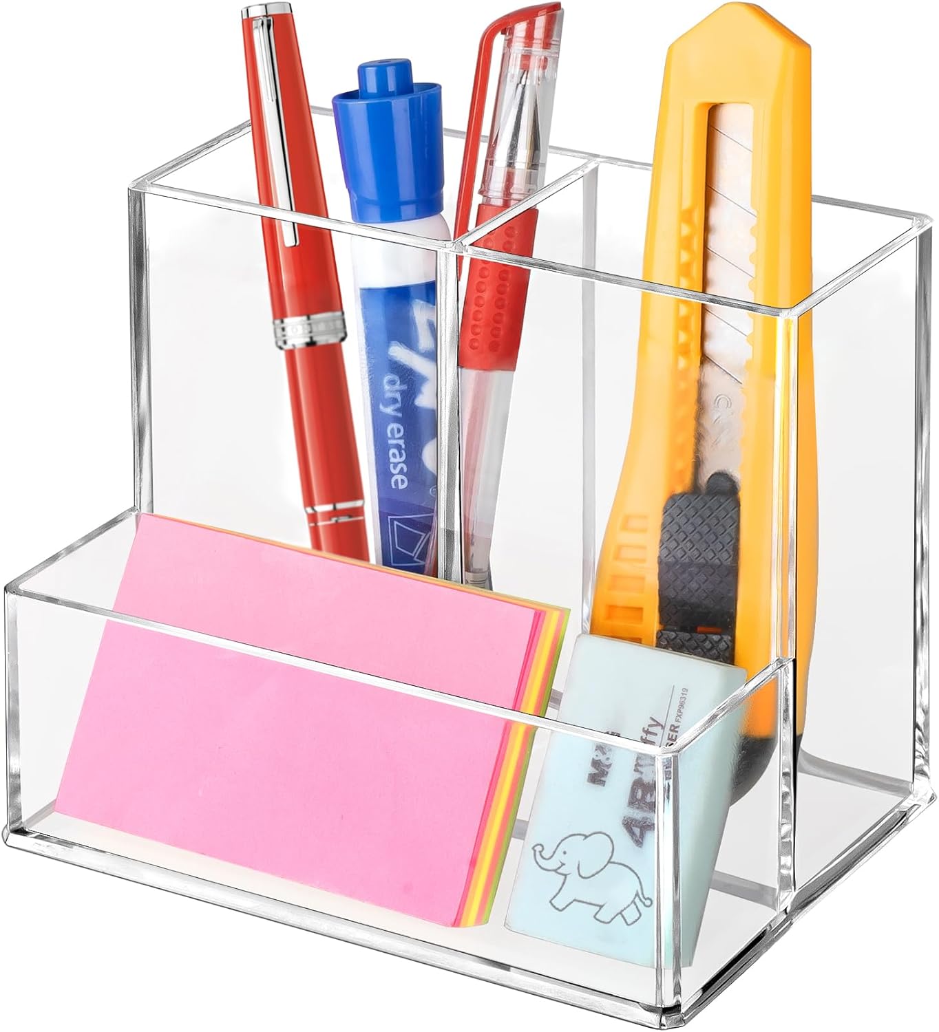 3-Compartment Clear Acrylic Pen Holder by Banafich