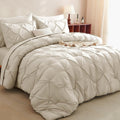 CozyLux Full Size Pintuck Comforter Set Oatmeal - Elegant All Season