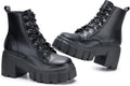 Womens Combat Ankle Boots Lightweight Lace Up with Chunky Heel
