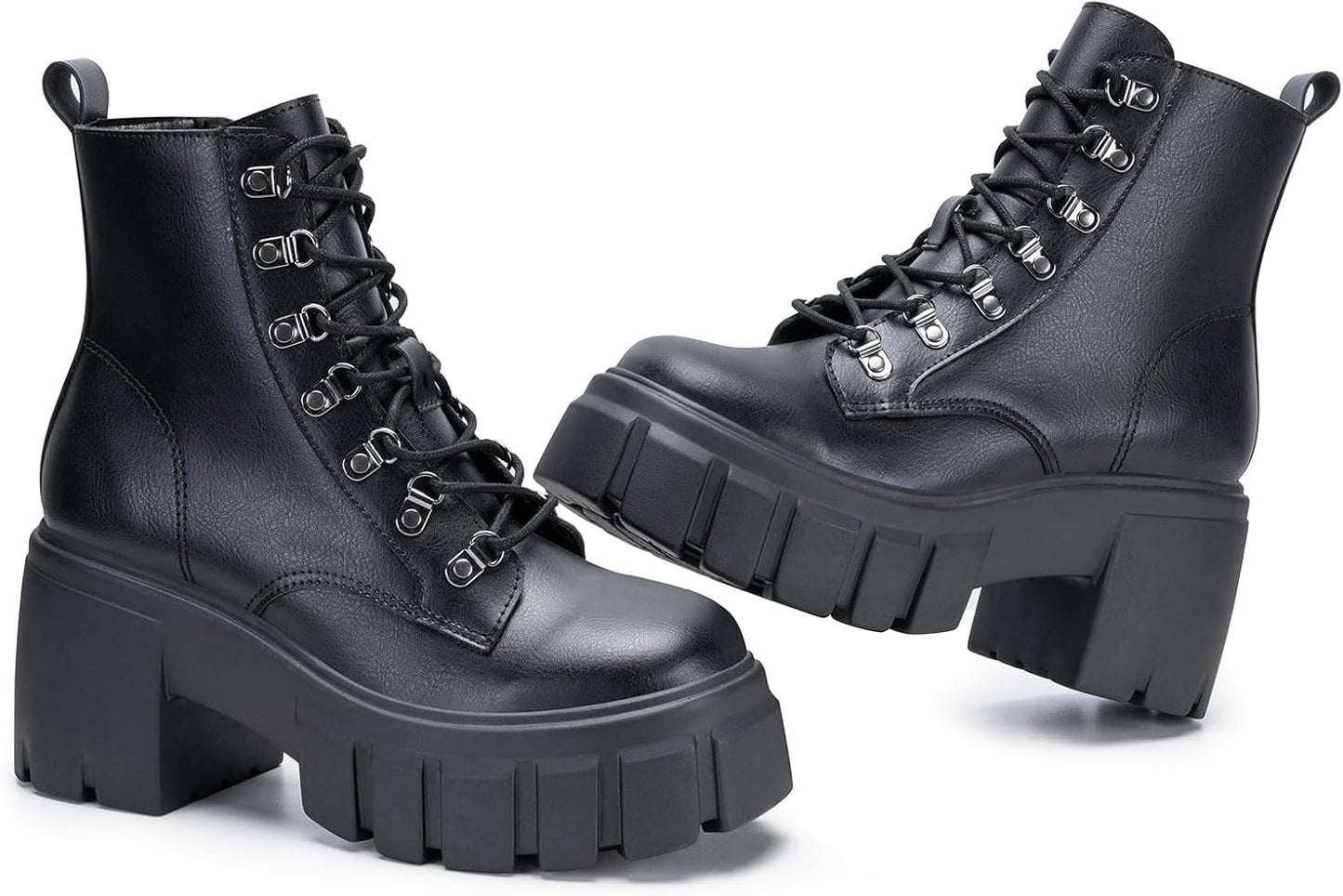 Lightweight Lace Up Combat Boots for Women with Side Zipper