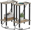 Skinny Greige End Table with Charging Station - Set of 2