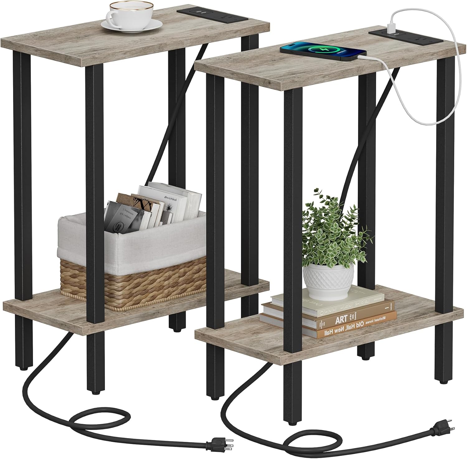 TUTOTAK Small End Table with Charging Station and USB Ports