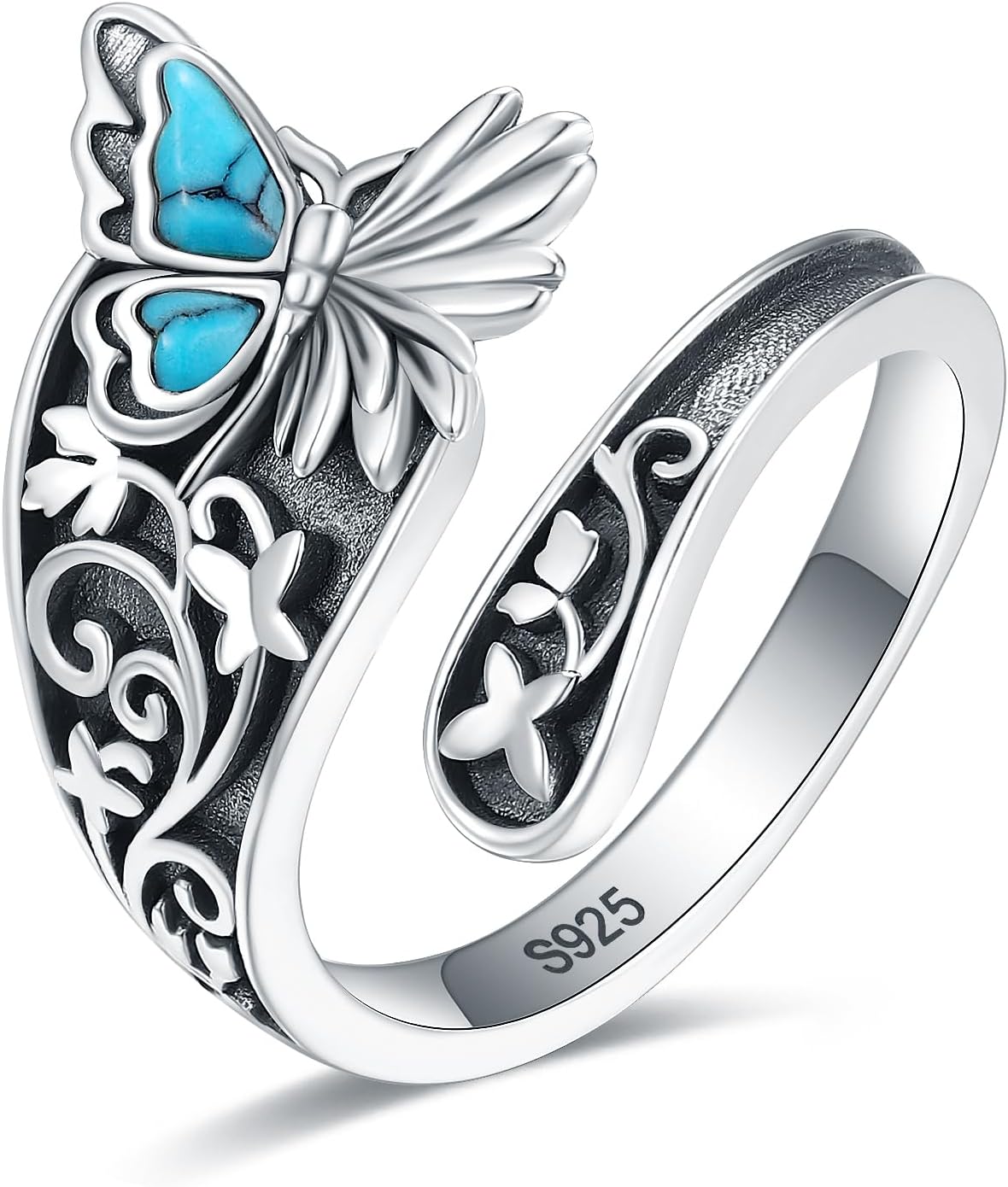 S925 Sterling Silver Abalone Dragonfly Spoon Ring for Women