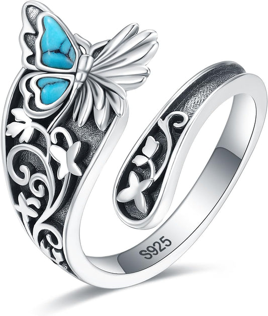 S925 Sterling Silver Abalone Dragonfly Spoon Ring for Women