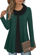 Bebonnie Womens Cowl Neck Splicing Tunic Top - Warm Fall Layering