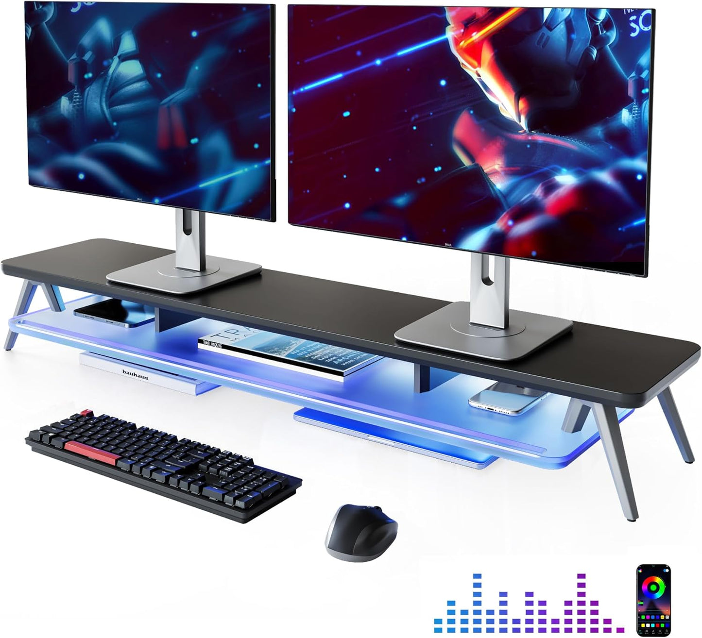 Fenge Dual Monitor Stand for Desk with LED Lights and Organizer