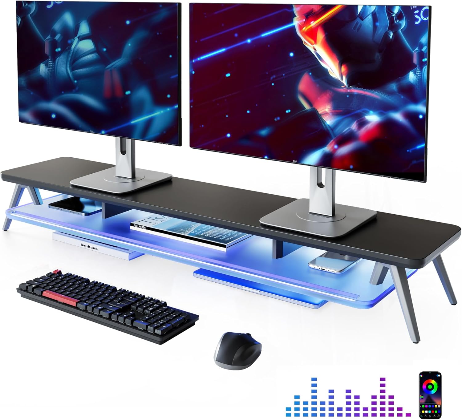 Fenge Dual Monitor Stand for Desk with LED Lights and Organizer