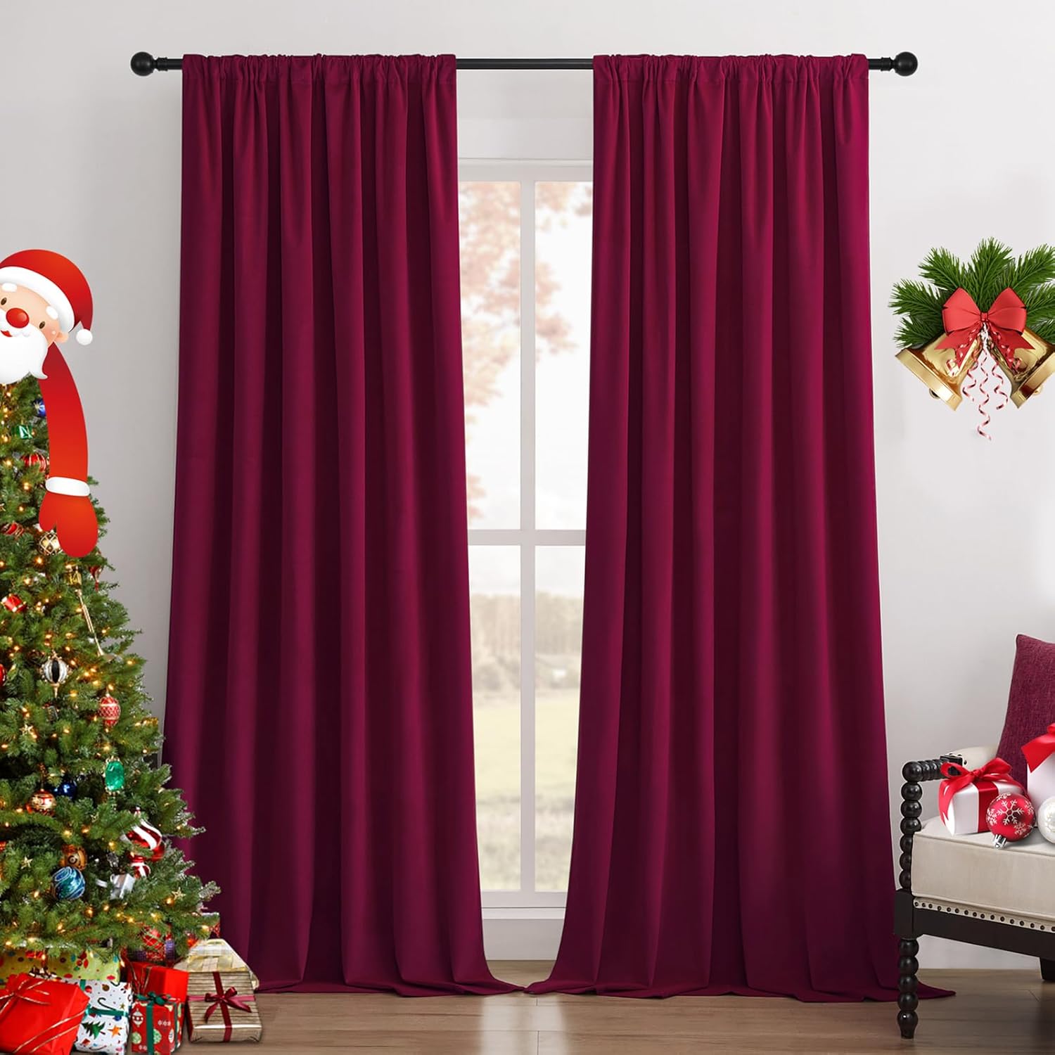 Luxury Red Velvet Blackout Curtains 84 Inch - Elegant & Insulated