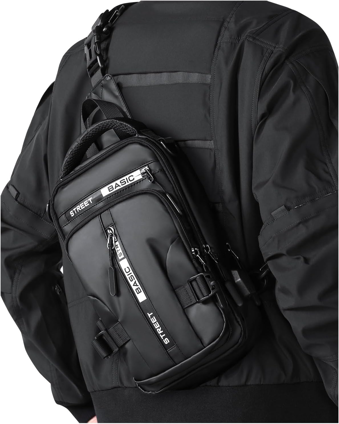 Large Black Sling Bag for Men - Anti Theft Shoulder Backpack