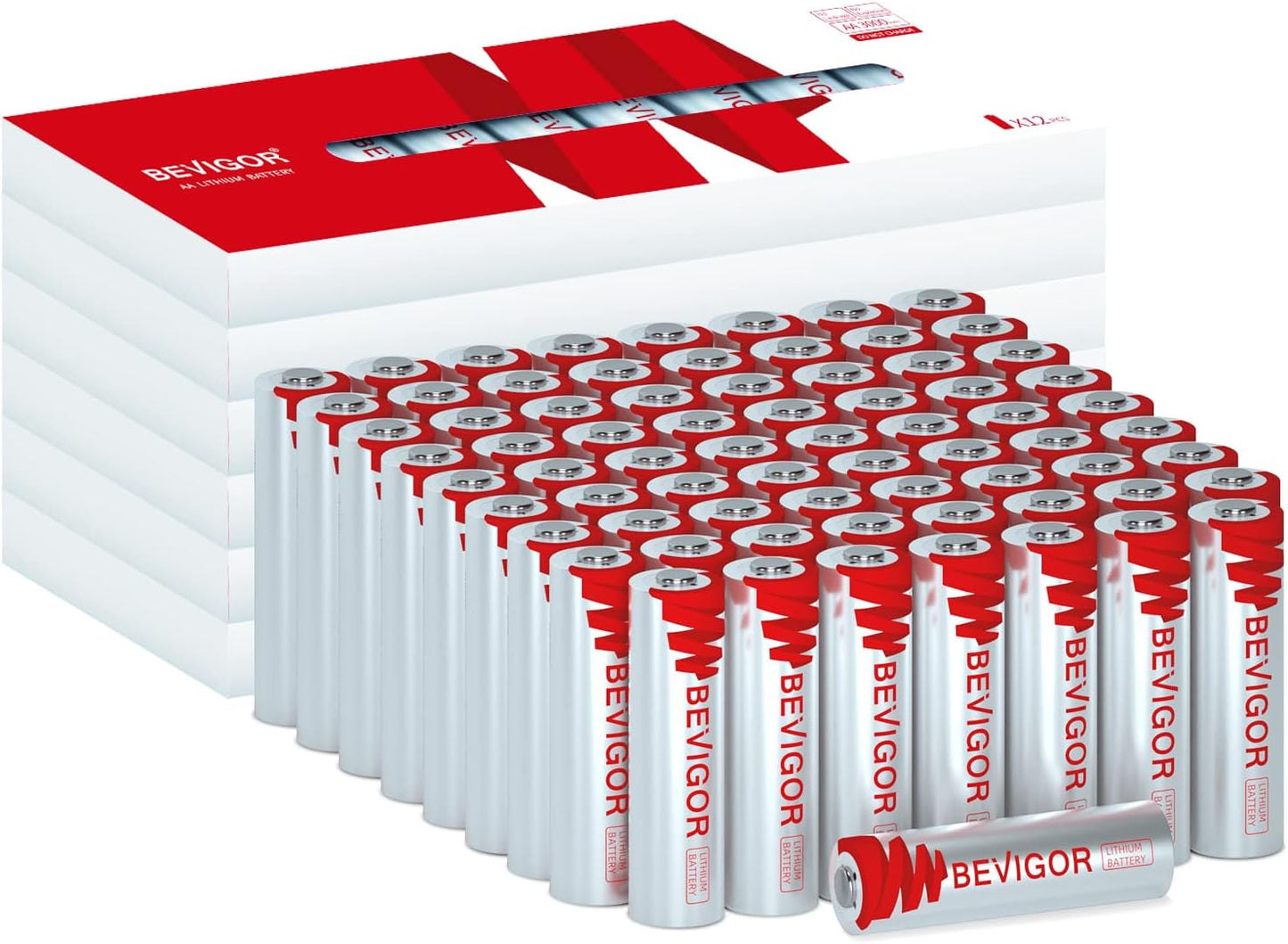 BEVIGOR Lithium AA Batteries 72-Pack for Long-Lasting Power