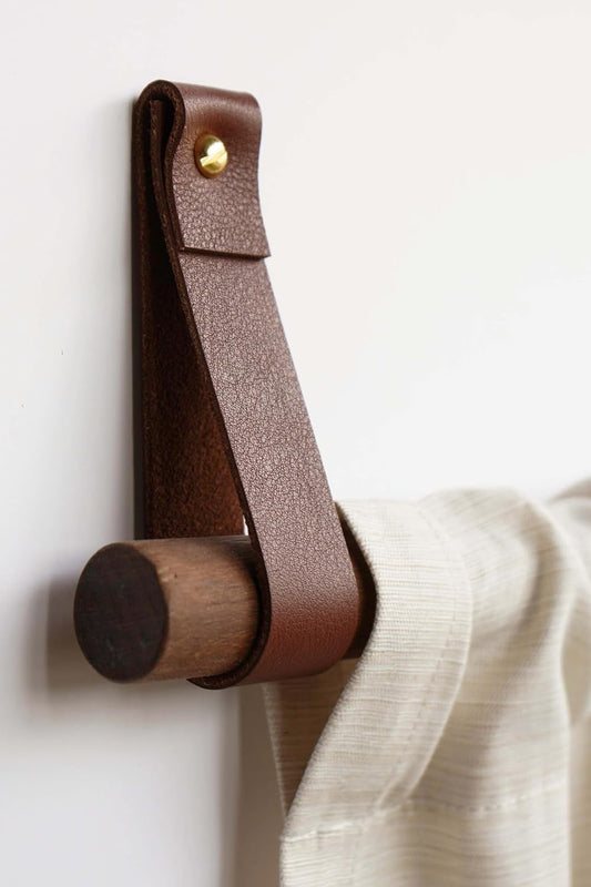 Boho Leather Curtain Rod Holders - Chic Wall Display - 2 PK