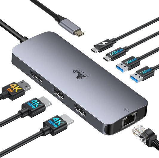 LIONWEI USB C Dock: Triple Monitor Setup, 4K DisplayPort, 100W PD