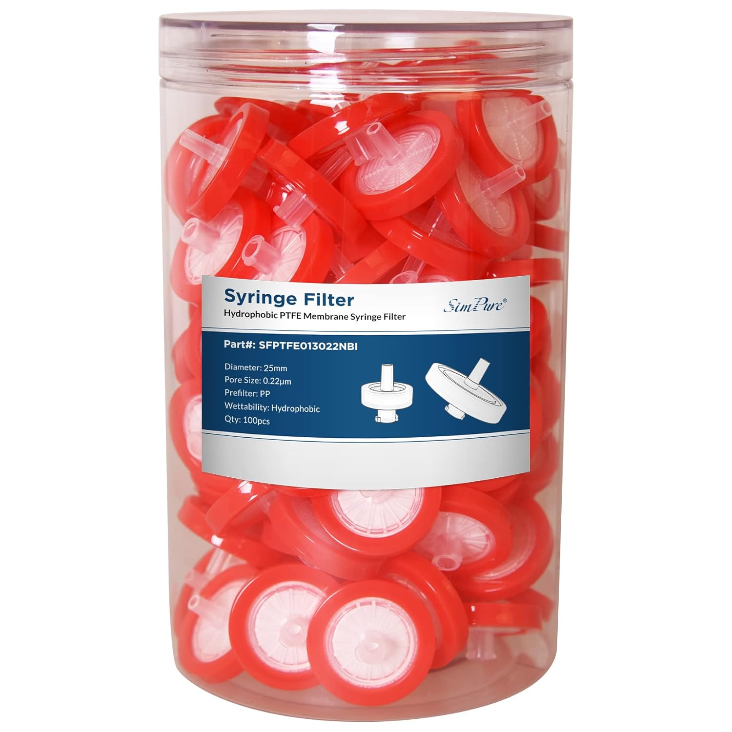 SimPure Syringe Filter PTFE 200 PCS for High Throughput Lab Use