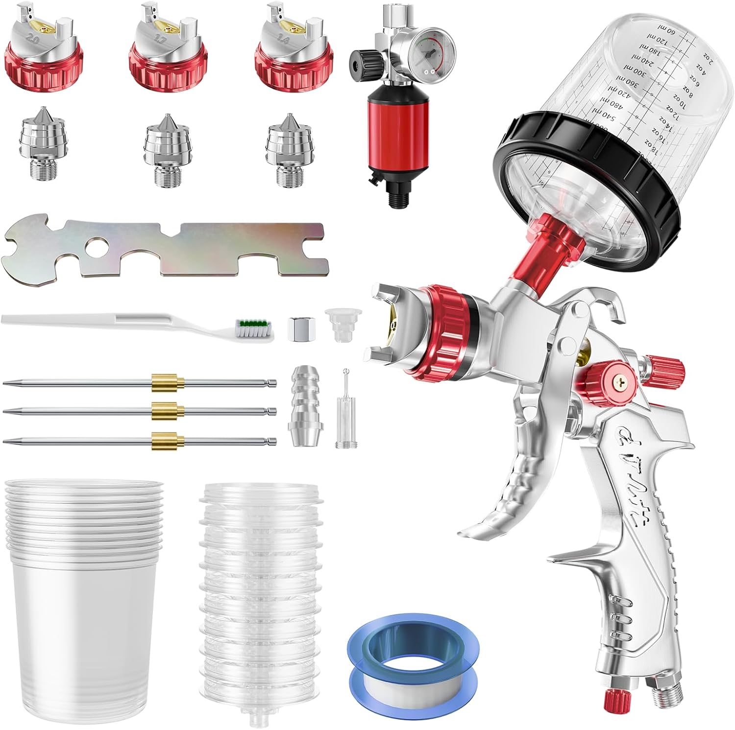 HVLP Spray Gun with 1.4/1.7/2mm Nozzles for Automotive Painting