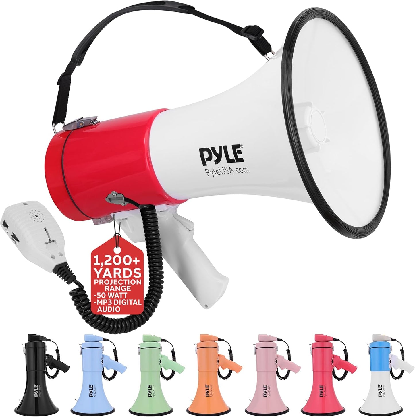Pyle 50W Megaphone Bullhorn with Siren and Adjustable Volume