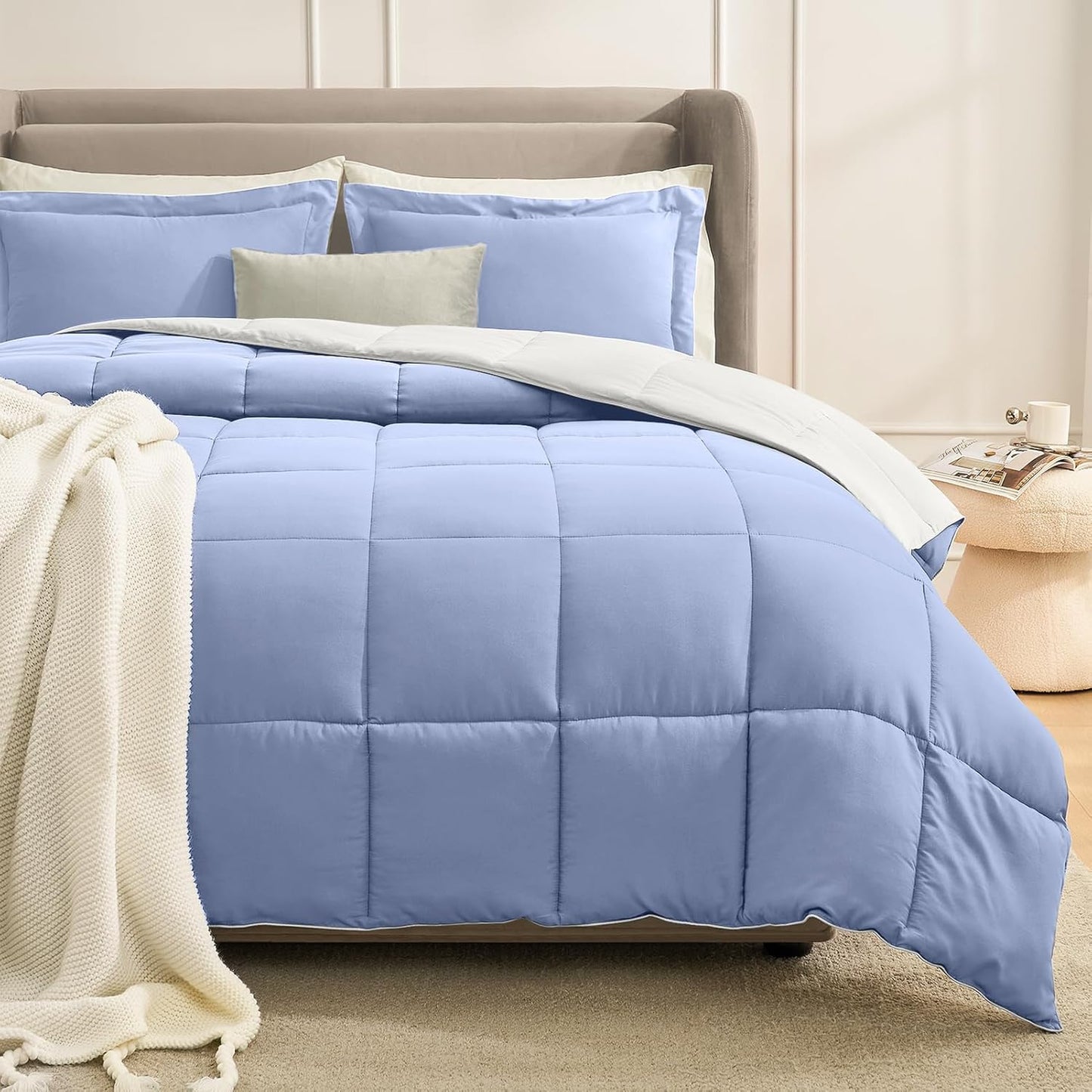 California King Comforter Set Blue/White for All Seasons