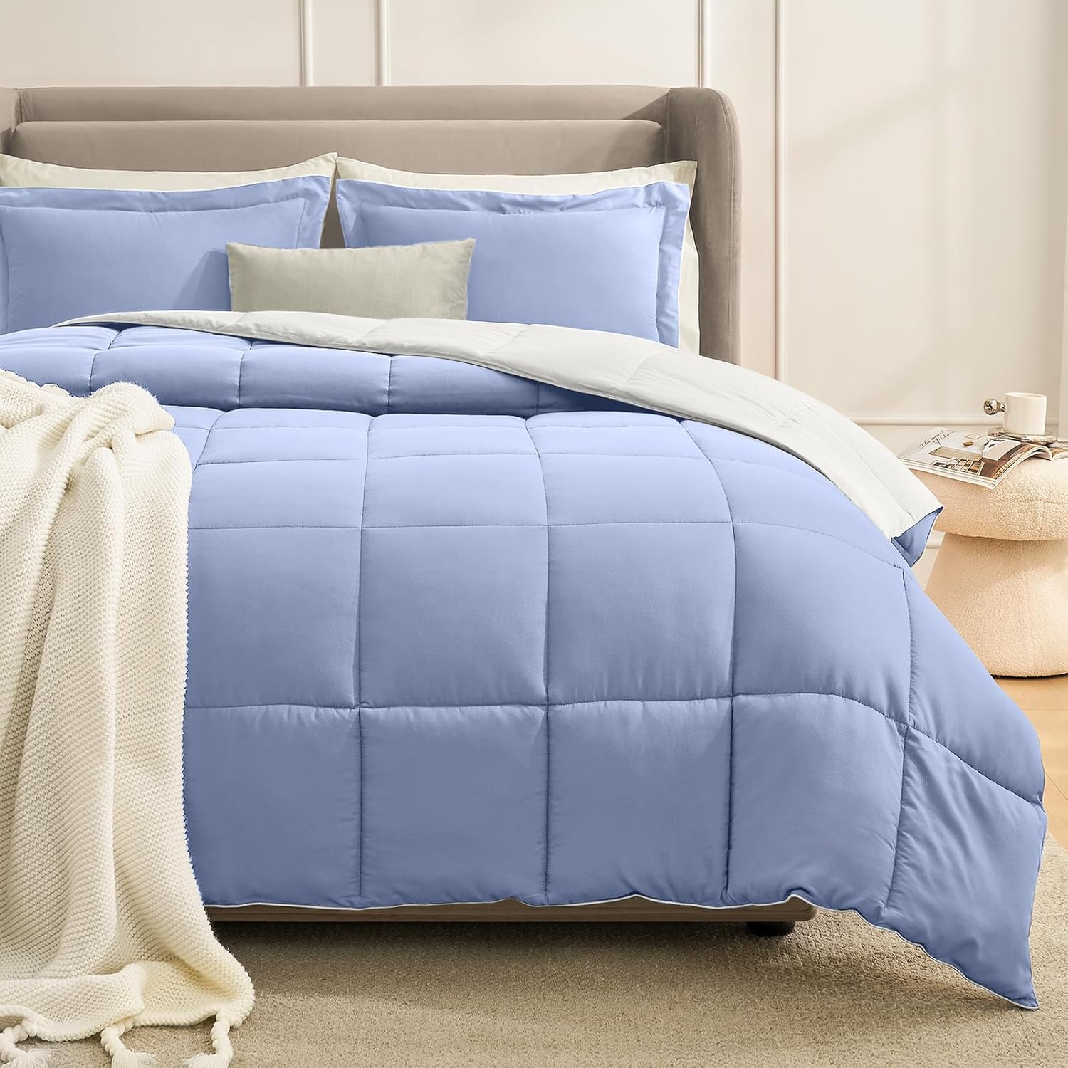 California King Comforter Set Blue/White for All Seasons