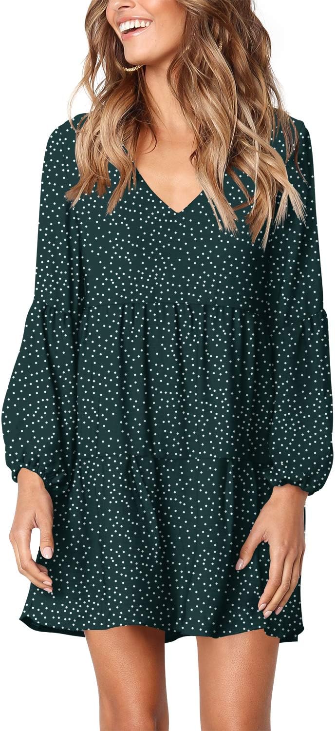 Amoretu Womens Tunic Dress Long Sleeve V Neck Casual Style