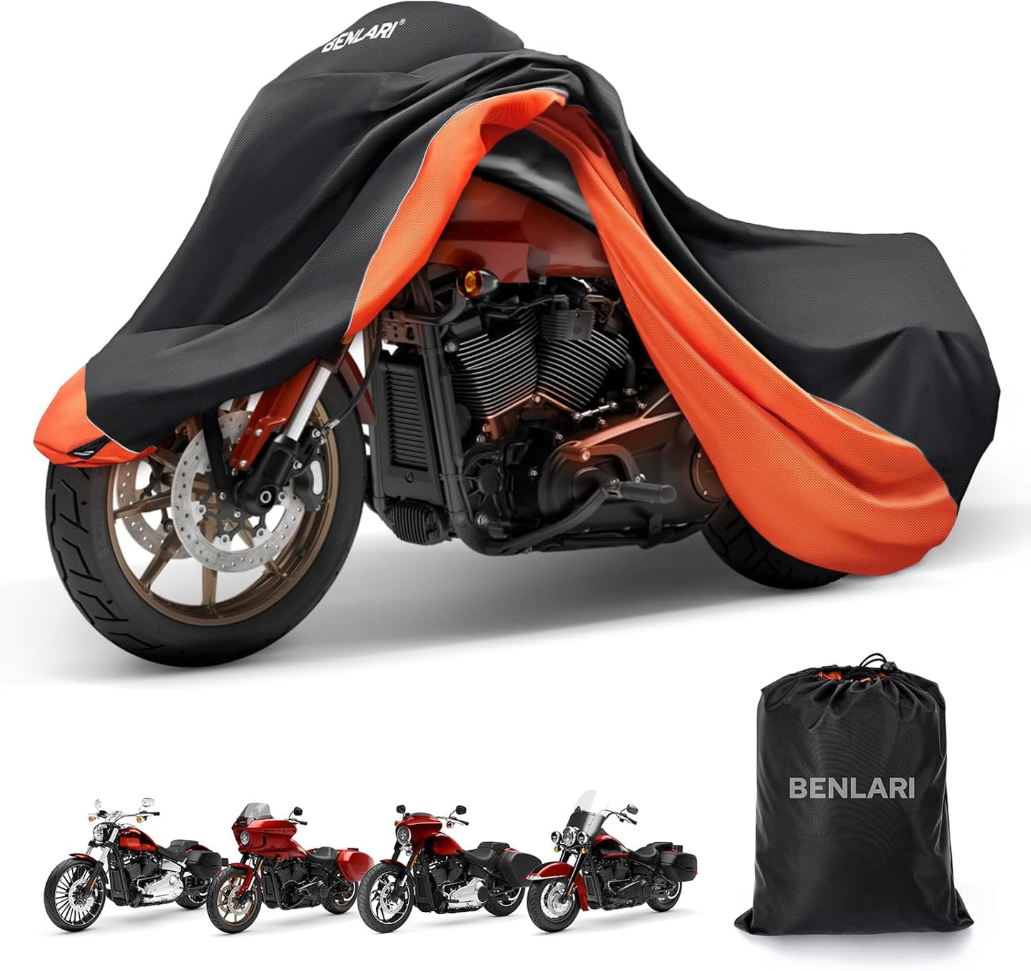 Benlari Upgraded Waterproof Motorcycle Cover for Cruisers & Sports