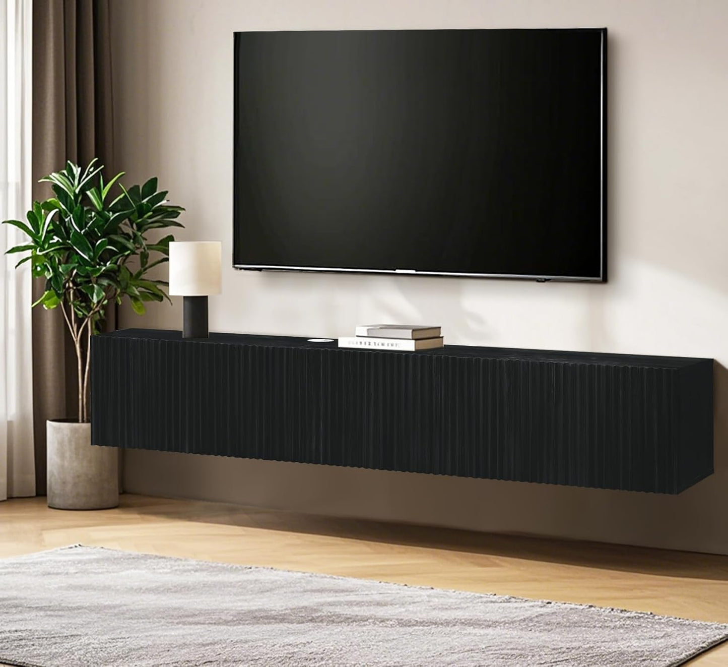Modern Floating TV Stand - 70.7 Media Console in Black