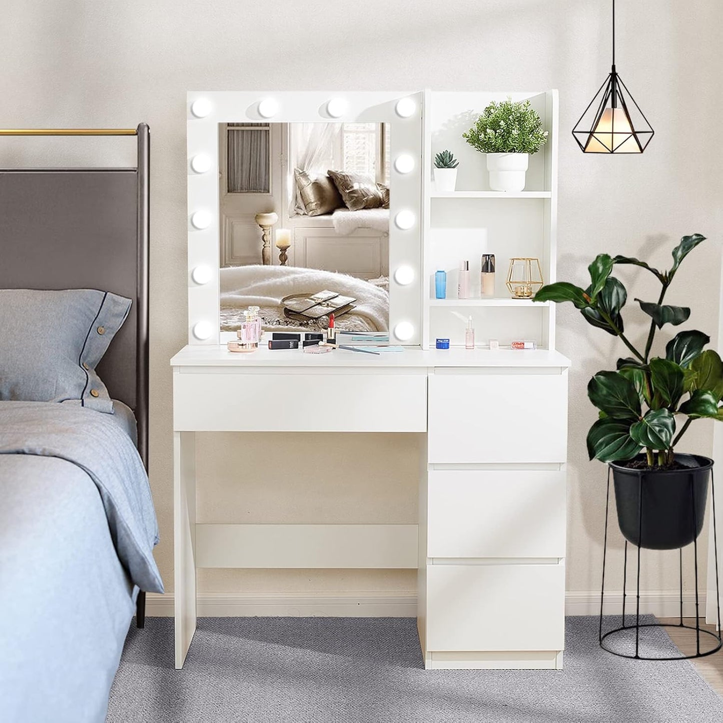 Vabches 37 Vanity Desk with Lighted Mirror