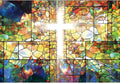Glowing Cross Backdrop 10x8ft - Stained Glass Church Photo Banner