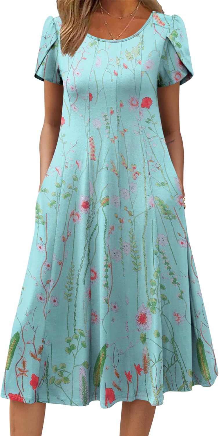 Zeagoo Womens Casual Dresses for Summer Short Sleeve Flare Midi