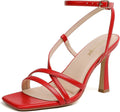 Red Strappy Kitten Heels for Women - Square Open Toe Party Shoes