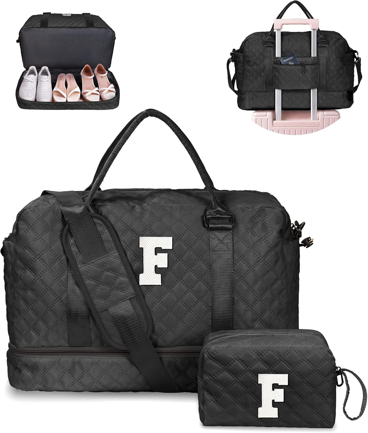 Personalized Initial Duffle Bag with Shoe Compartment for Travel