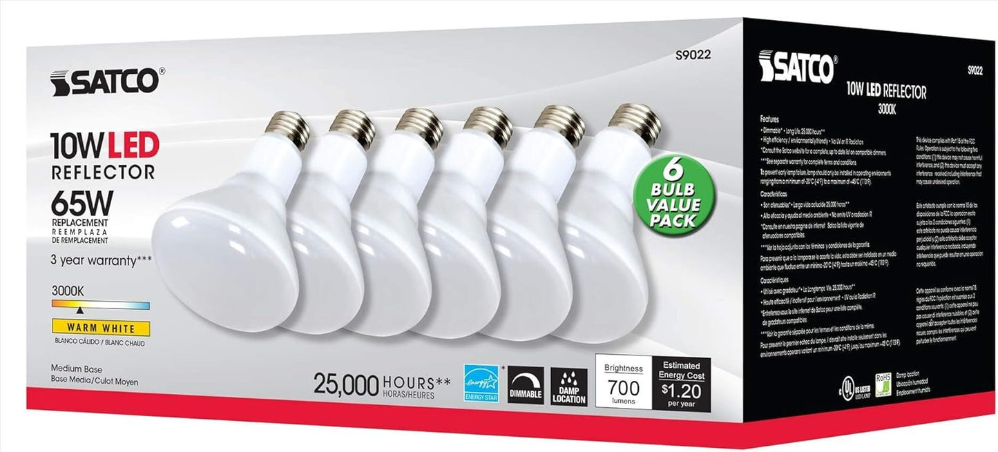 Satco S9022 10BR30 LED Bulbs 3K 120V 24-Pack for Bright Lighting