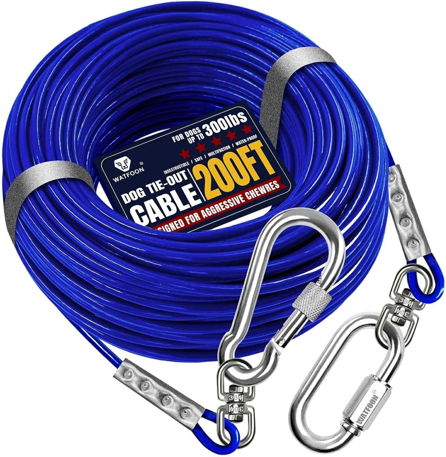 Tie Out Cable for Dogs Up to 300lbs - 200ft Strong Tether