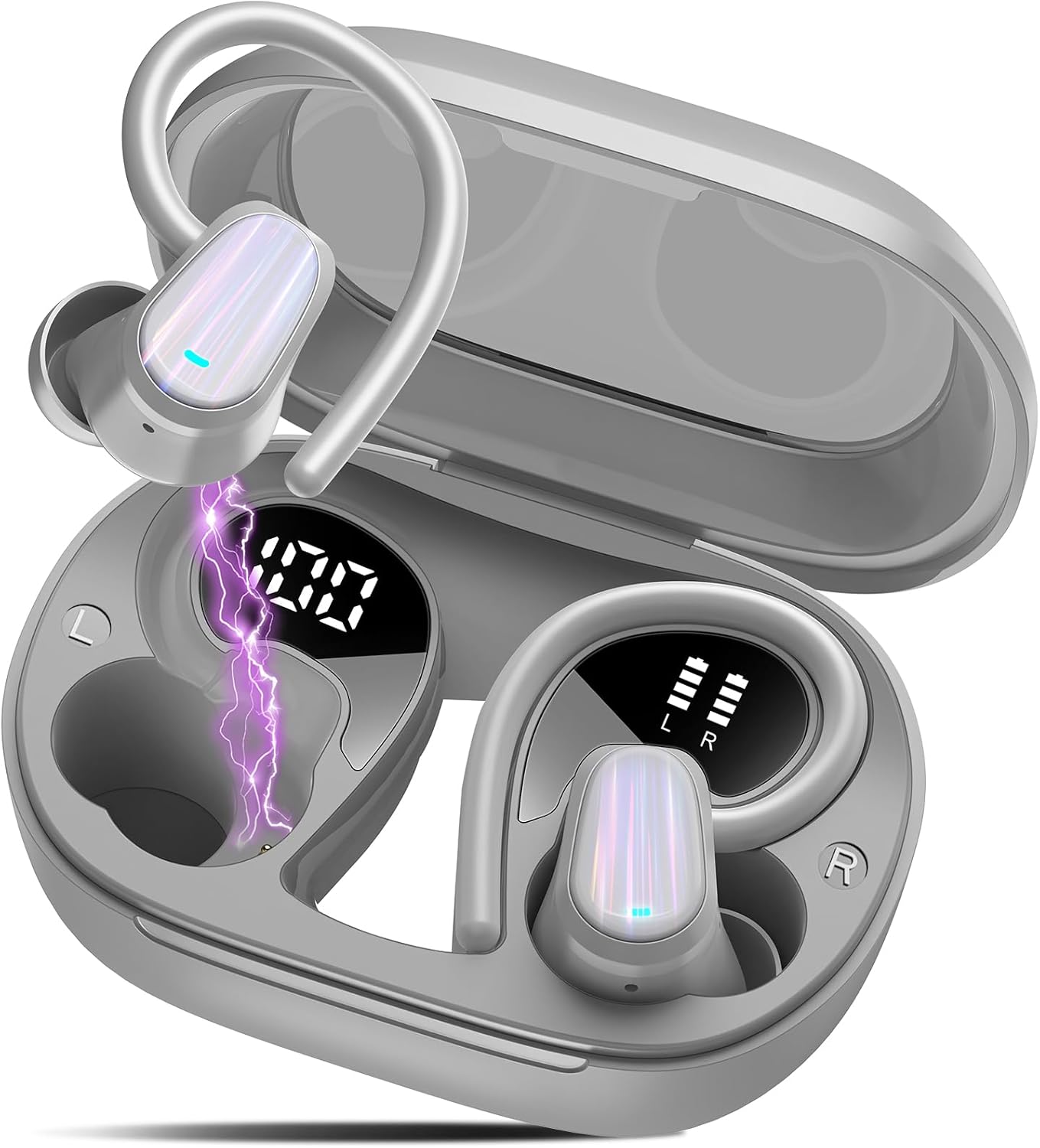 OYIB Wireless Earbuds, 50H Battery, IP7 Waterproof, Sport Gray