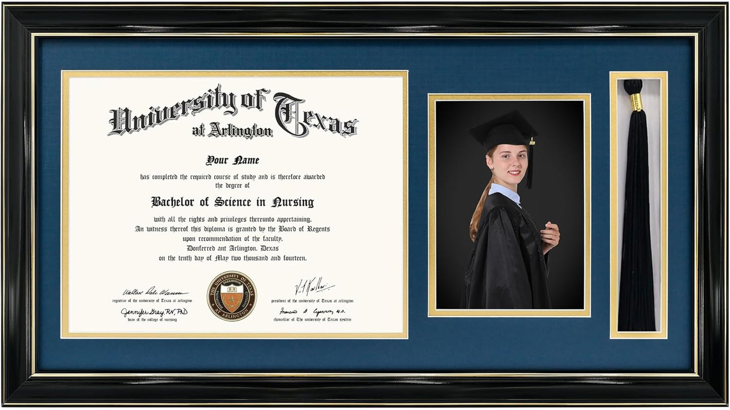 GraduationMall 11x22 Black Diploma Frame with Tassel Holder