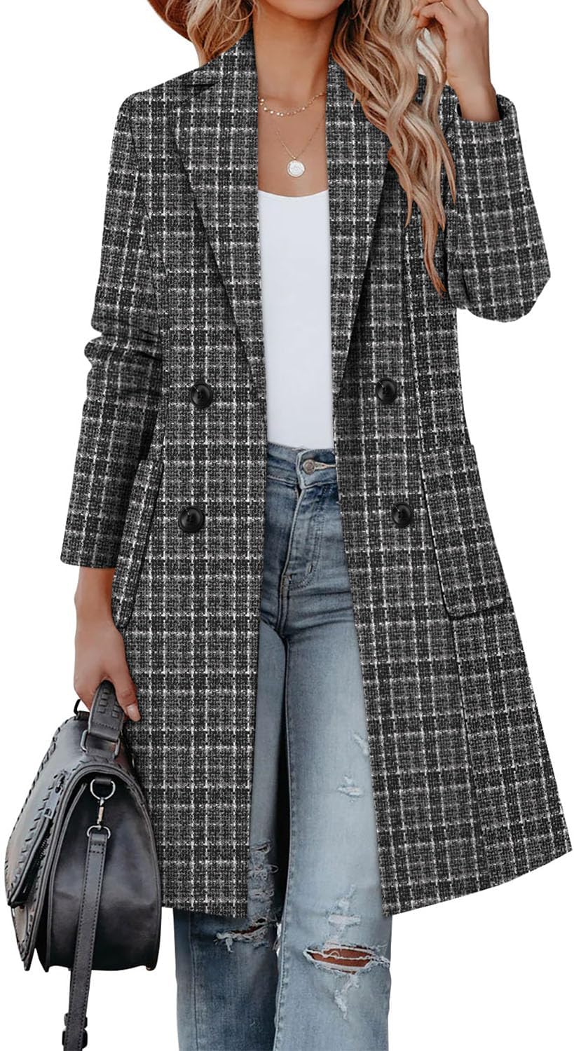 CHICZONE Women's Notch Lapel Double Breasted Wool Blend Coat