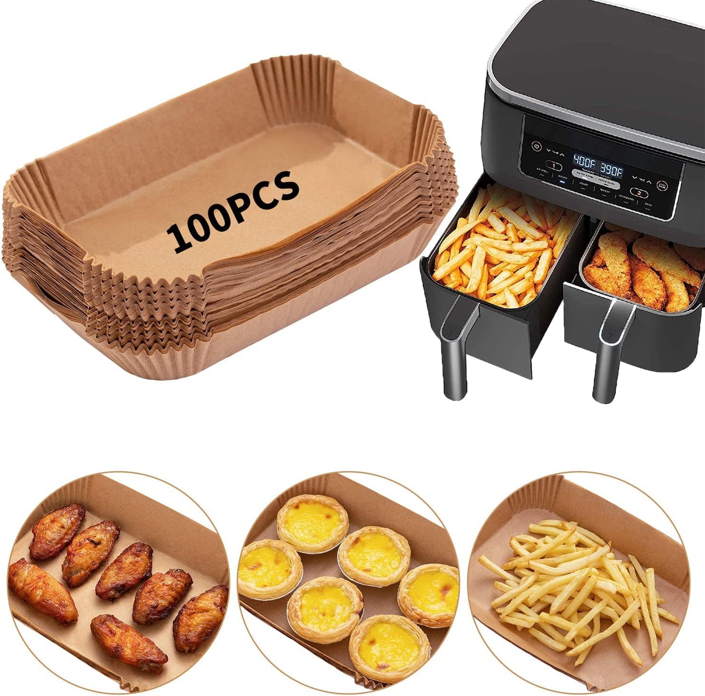 100 Food Grade Air Fryer Liners, Easy Cleanup!
