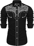 COOFANDY Men's Western Embroidered Long Sleeve Shirt - Slim Fit