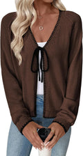 EVALESS Womens Cardigan Sweaters Trendy V Neck Bow Tie - Lightweight
