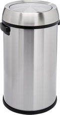 Round Stainless Steel Trash Can with Swing Lid - 65 L (17.2 gal)