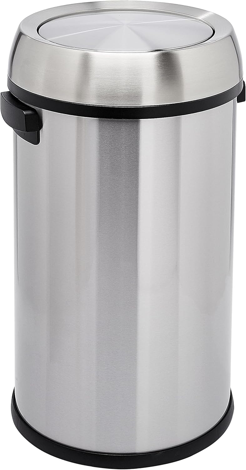 Round Stainless Steel Trash Can with Swing Lid - 65 Litre