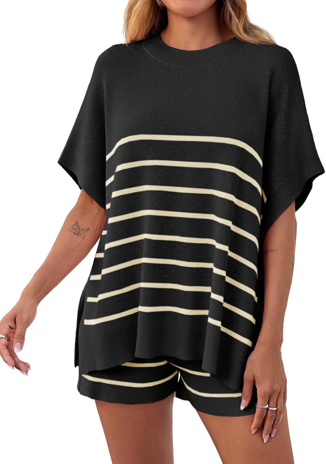 Fisoew Women's Striped 2 Piece Outfits for Summer Comfort