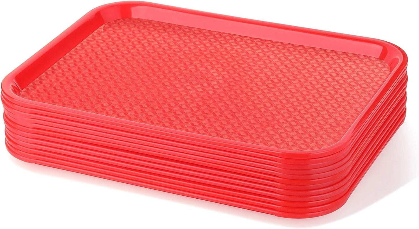 Fast Food Tray Set of 12, Lightweight Plastic for Dining Use